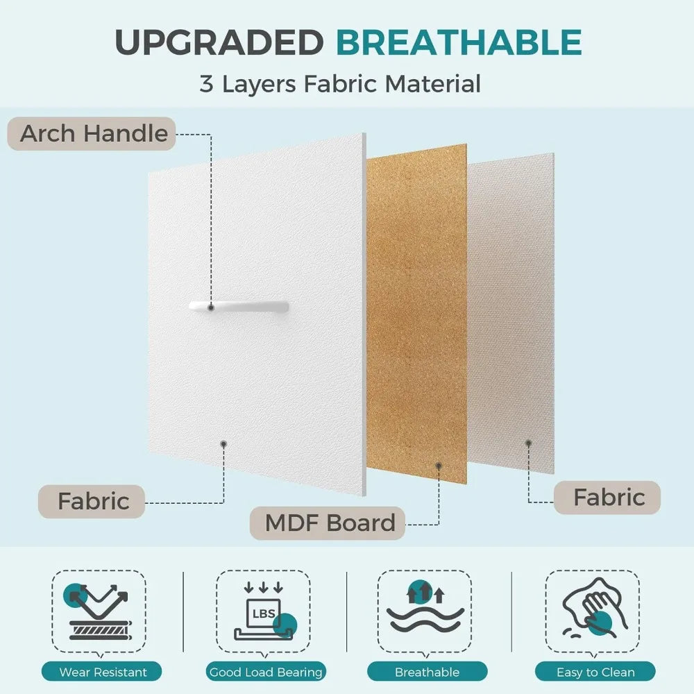 Wide White Bedroom Dresser with 5 Drawers for Clothes Storage and Fabric Bins