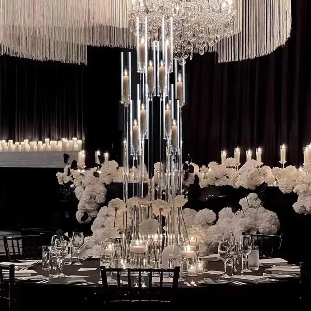 10Pcs Acrylic Candelabra 10 Arm Clear Candle Holder Table Centerpiece Home Decoration