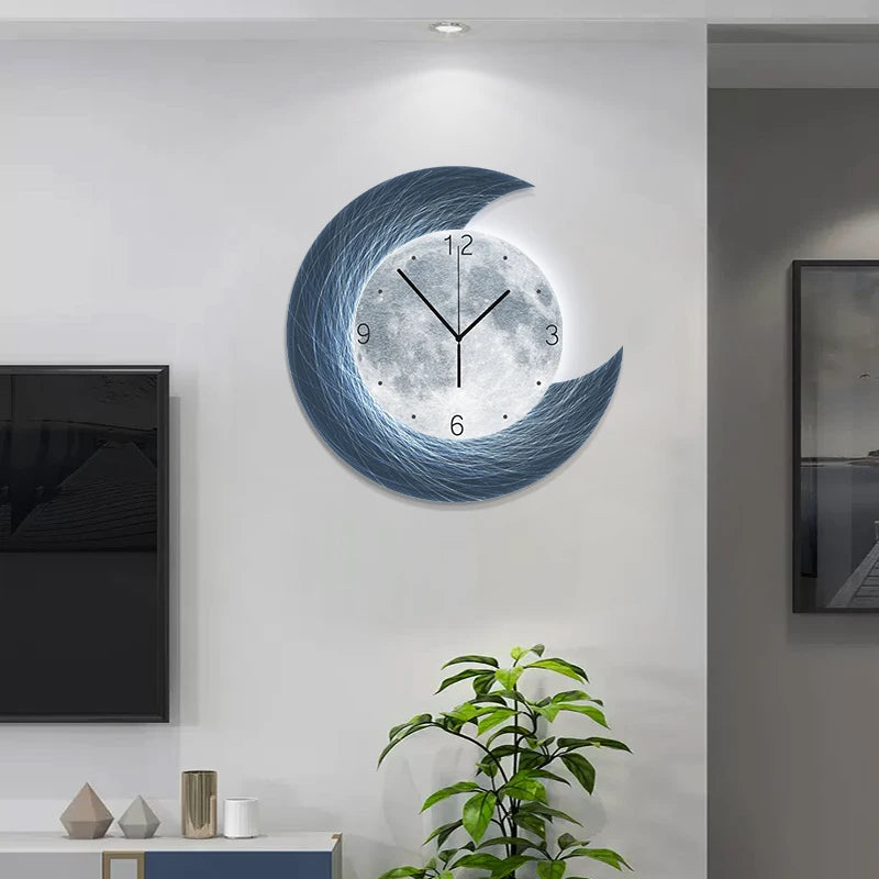 Moon Phase Wall Clock With Built-in LED Light Modern Silent Living Room Decor Creative Home Wall Clocks For Dining Room