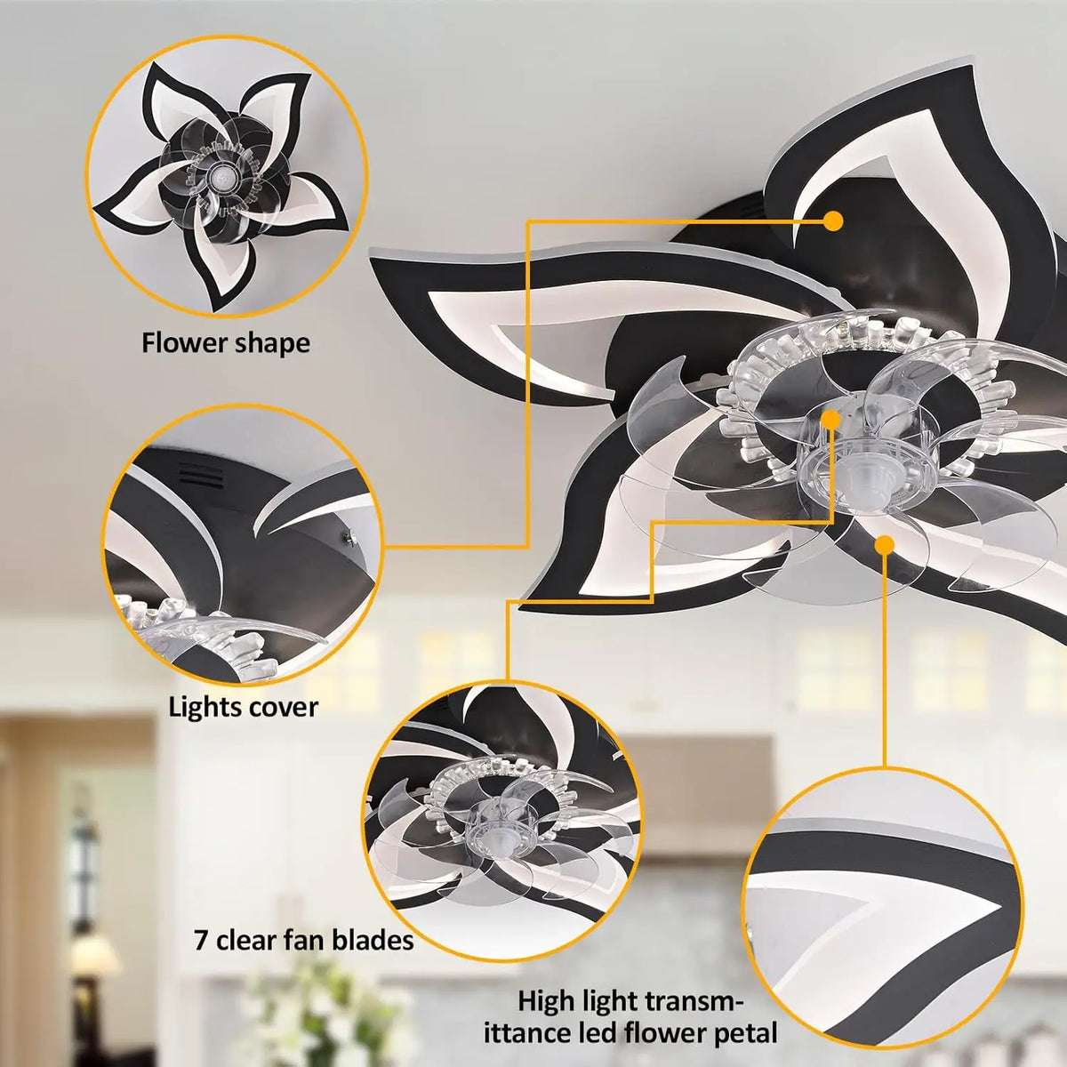 Modern LED Dimmable Ceiling Fan with Lights, Quiet 5-Blade Design, Remote Control, Ideal for Living Room, Bedroom, Dining Room