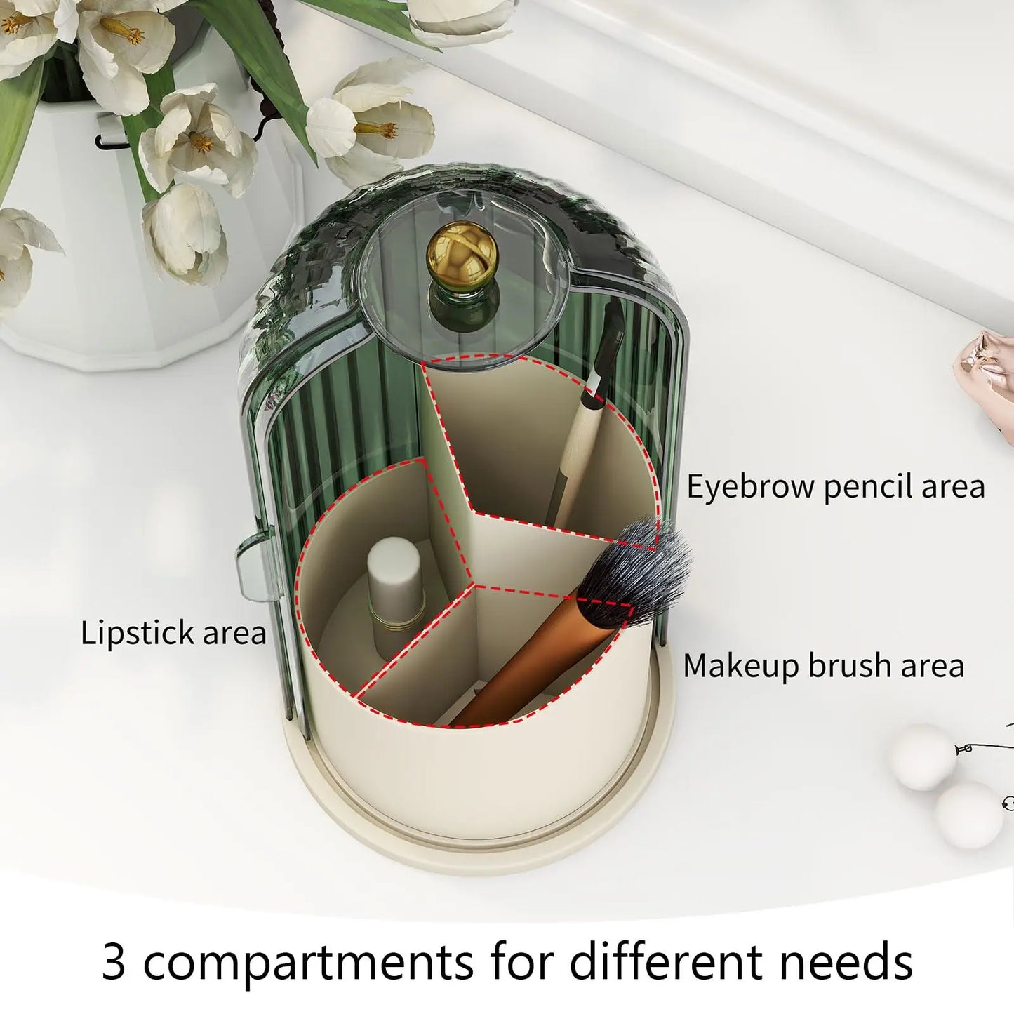 YOOLENS Makeup Brush Holder Organizer with Lid,360 Rotating Clear Dustproof Makeup Brushes Organizer for Vanity Desktop Bathroom