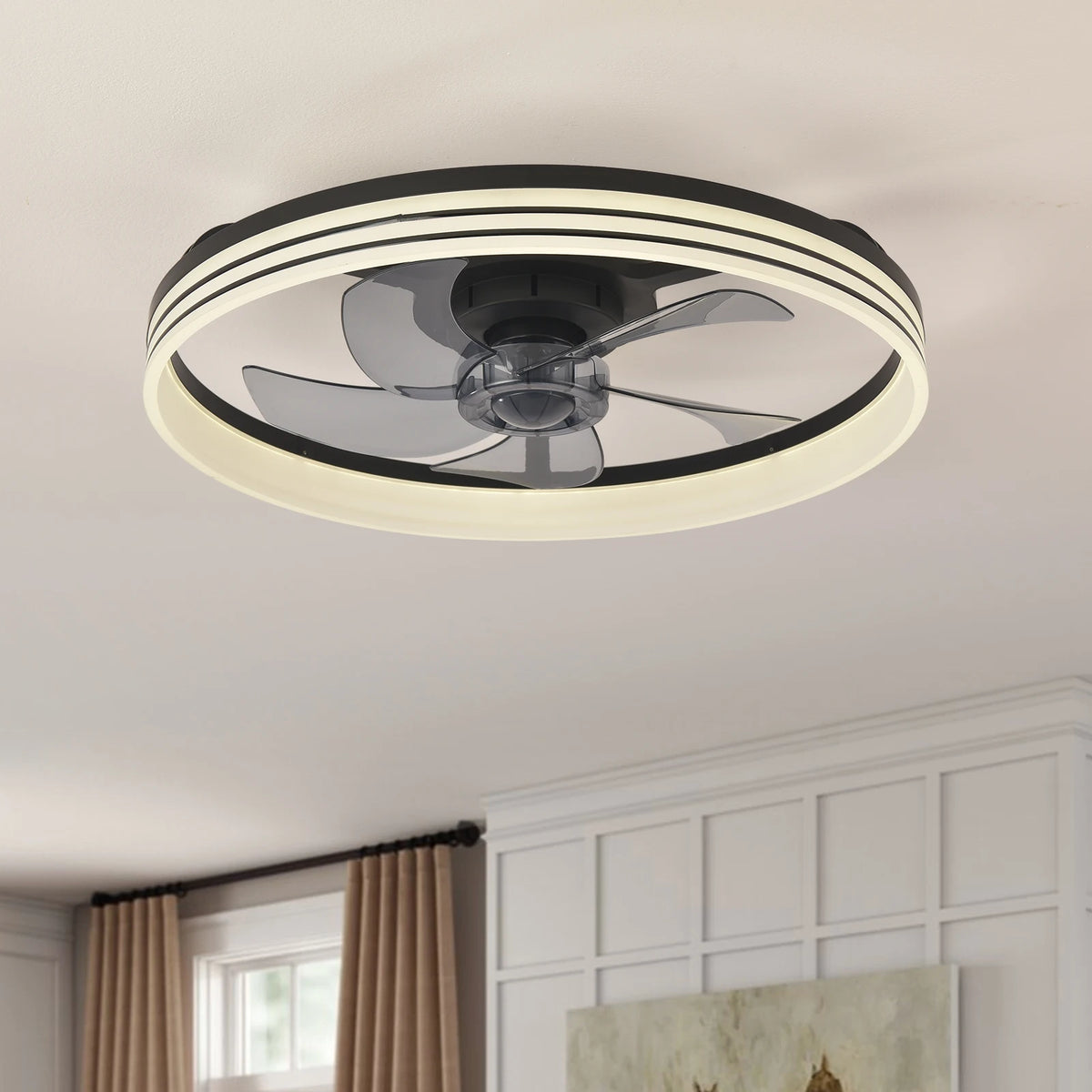 Smart Ceiling Fan with Lights and Remote 6 Speeds Dimmable LED Fan Lamp Flush Mount Ceiling Fan for Bedroom Living Room Kitchen
