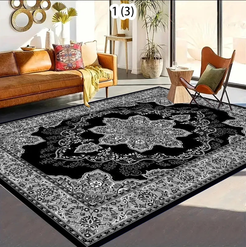Retro Black Persian CARPET LIVE ROOM Luxury Home Decoration Bedroom Large Area Rugs Easy Cleaning Non-slip Floor Mats Bedside