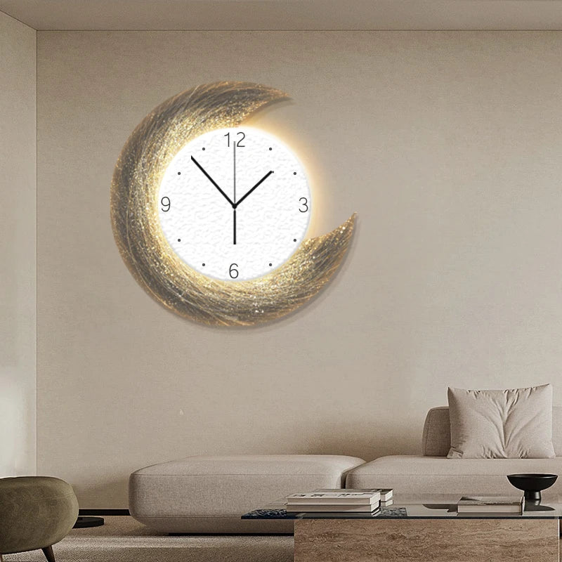 Moon Phase Wall Clock With Built-in LED Light Modern Silent Living Room Decor Creative Home Wall Clocks For Dining Room