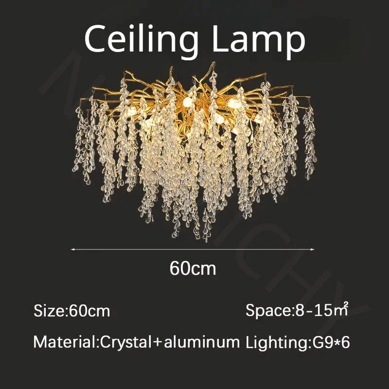 Branch-shaped Crystal Chandelier Living Room Art Home Decoration Indoor Loft Bedroom Ceiling Modern Luxury LED Chandelier Lustre