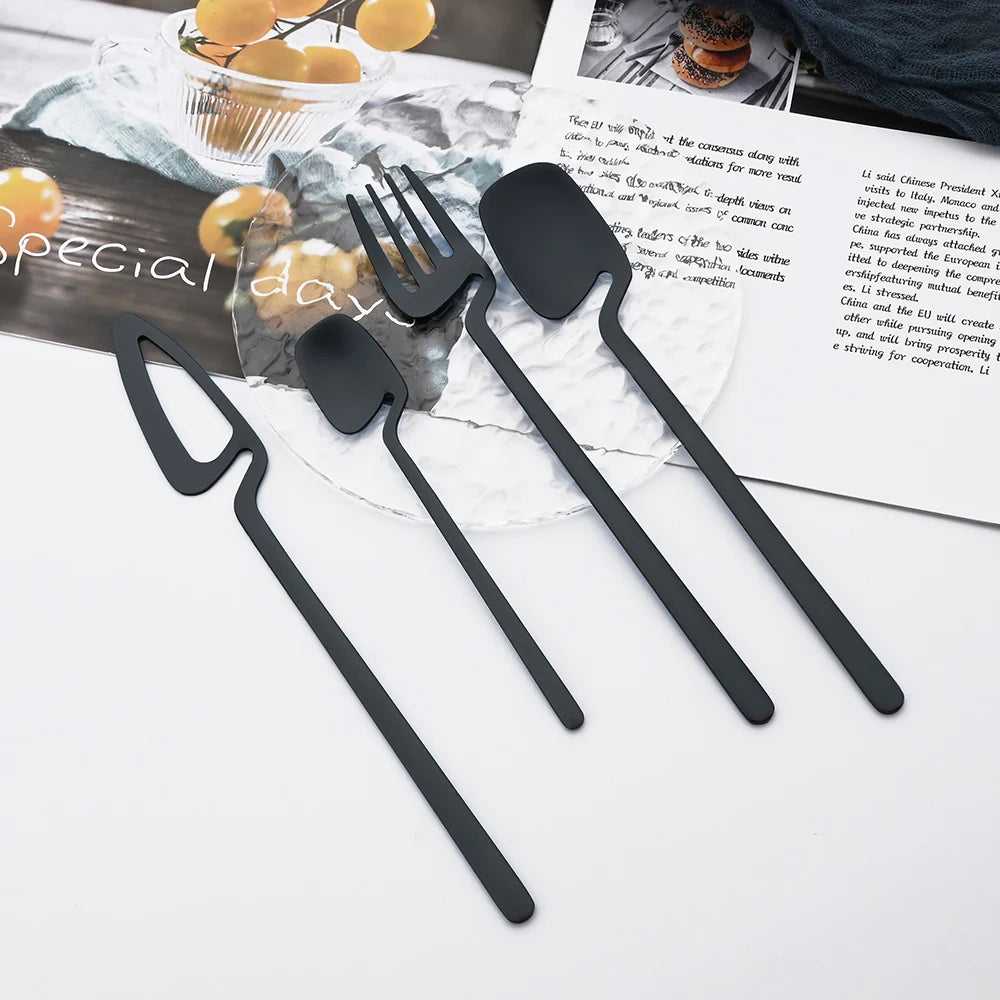 24Pcs Black Dinnerware Set 18/10 Stainless Steel Tableware Set Fork Knife Spoon Cutlery Set Gift Box Flatware Dishwasher Safe