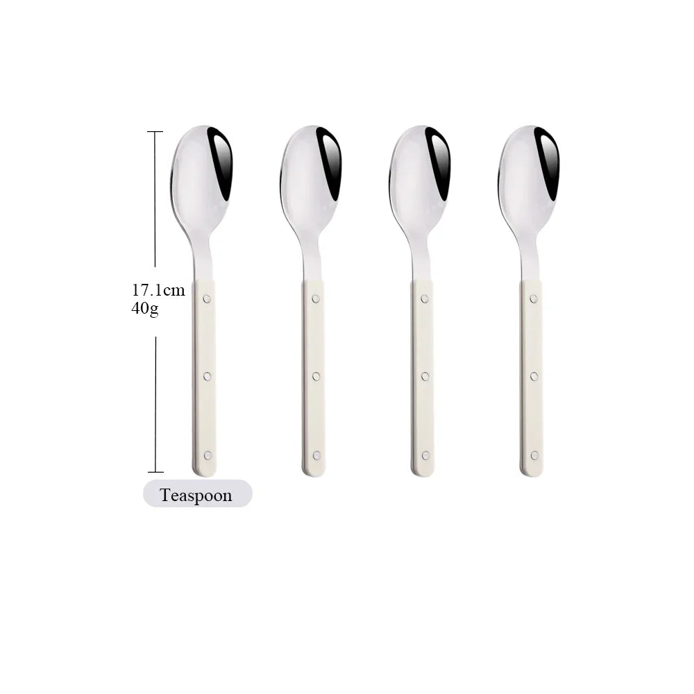Beige Silver 4/16Pcs Dinnerware Acrylic Handle Knife Fork Spoon Set Stainless Steels Cutlery Set Western Dinner Kitchen Flatware