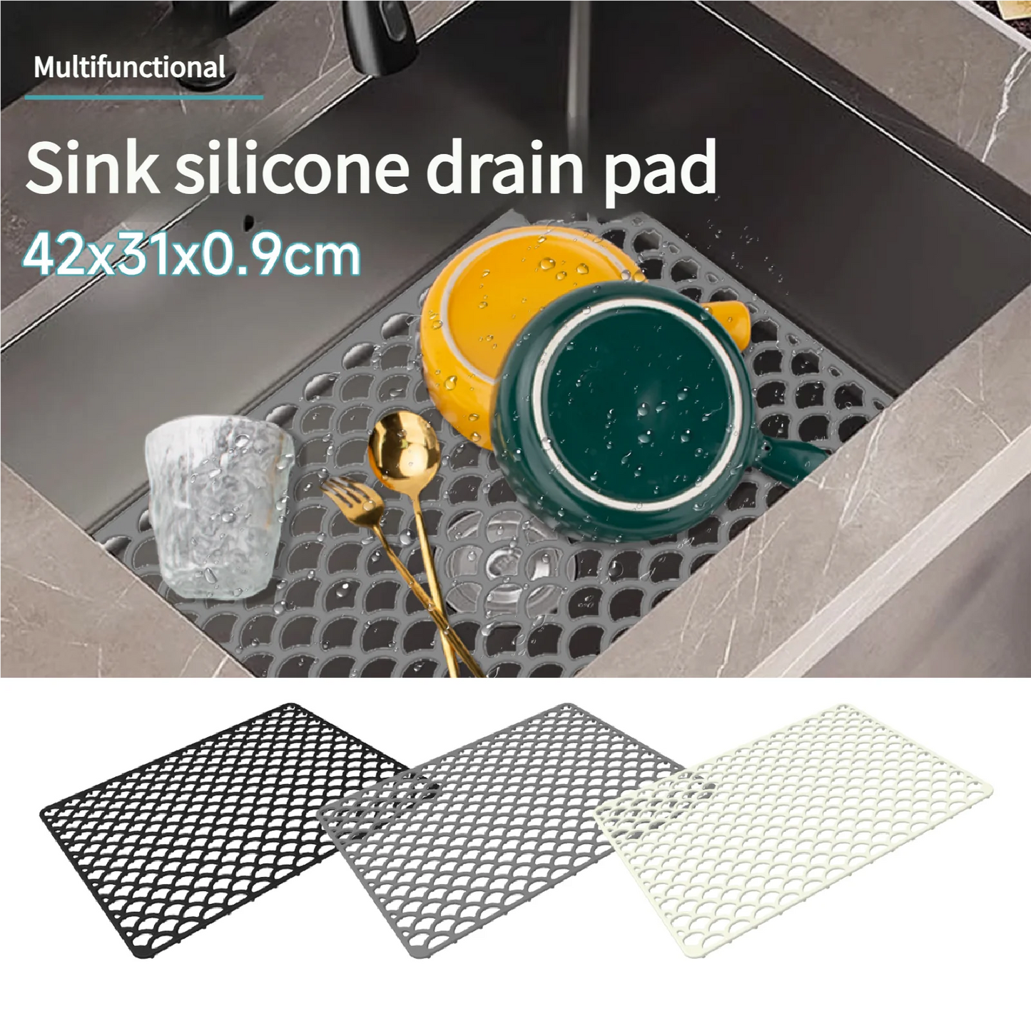 42/46CM Kitchen No holes Silicone Sink Bottom Scratch-resistant Protective pad, Perforated Water-draining Pad, Thickened Drying