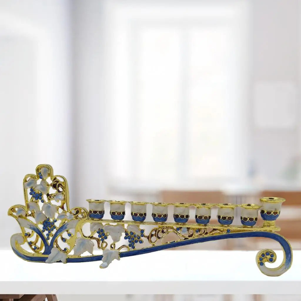 Gold Hanukkah Hand Painted Menorah Candelabra Religions Bejeweled Candle Holder Party Ornament Gift for 9 Branches Candle Holder