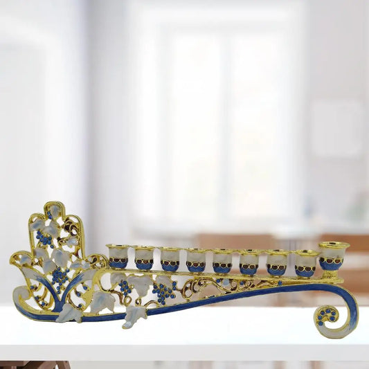 Gold Hanukkah Hand Painted Menorah Candelabra Religions Bejeweled Candle Holder Party Ornament Gift for 9 Branches Candle Holder