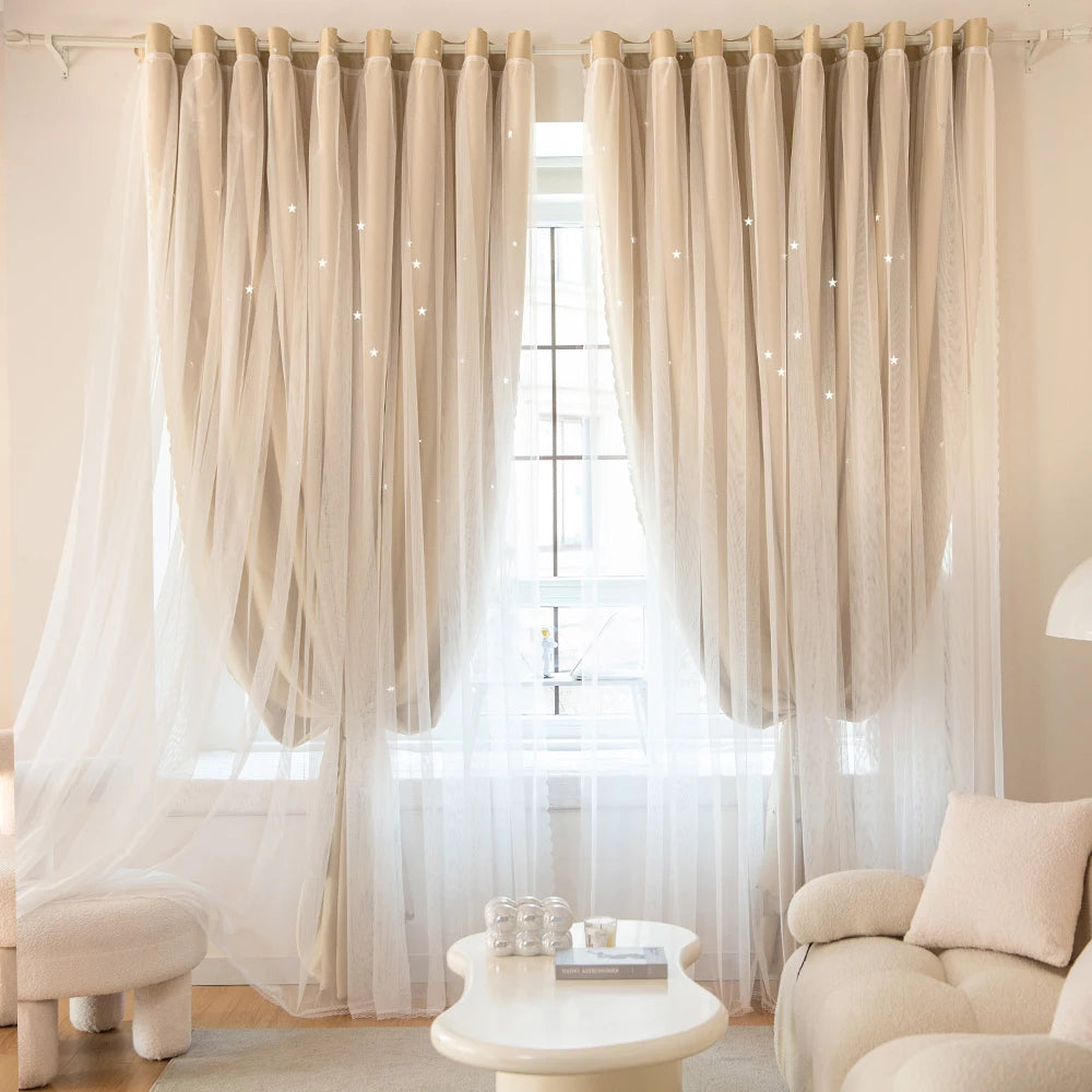 1pc Modern Double Layer Sheer Curtains - Sun Filtering Window Drapes for Living Room & Bedroom