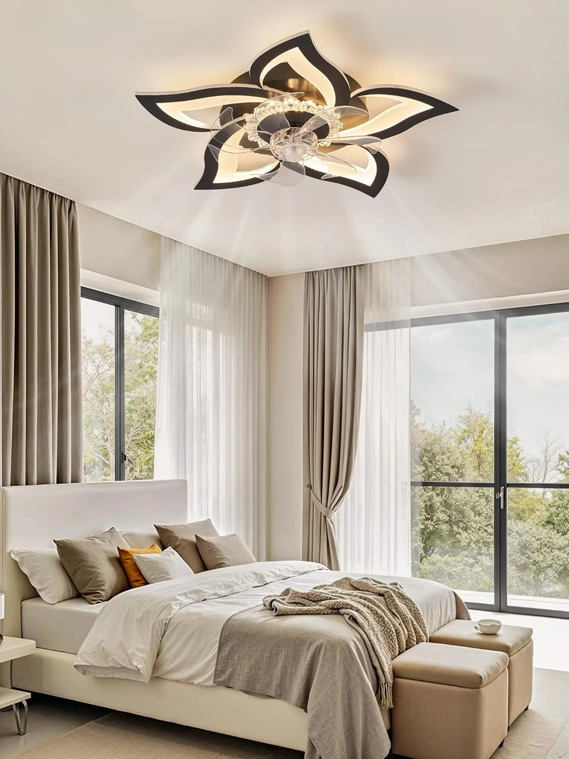 Modern LED Dimmable Ceiling Fan with Lights, Quiet 5-Blade Design, Remote Control, Ideal for Living Room, Bedroom, Dining Room