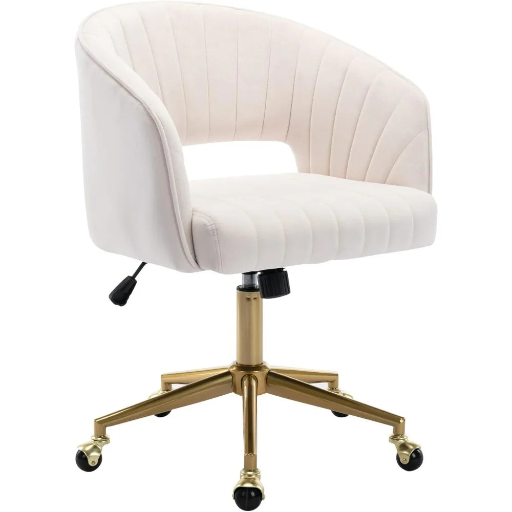 Home Office Swivel Velvet Desk Chair Modern Tufted Accent Armchair with Gold Base Ergonomic Computer Task Stool for Living Room