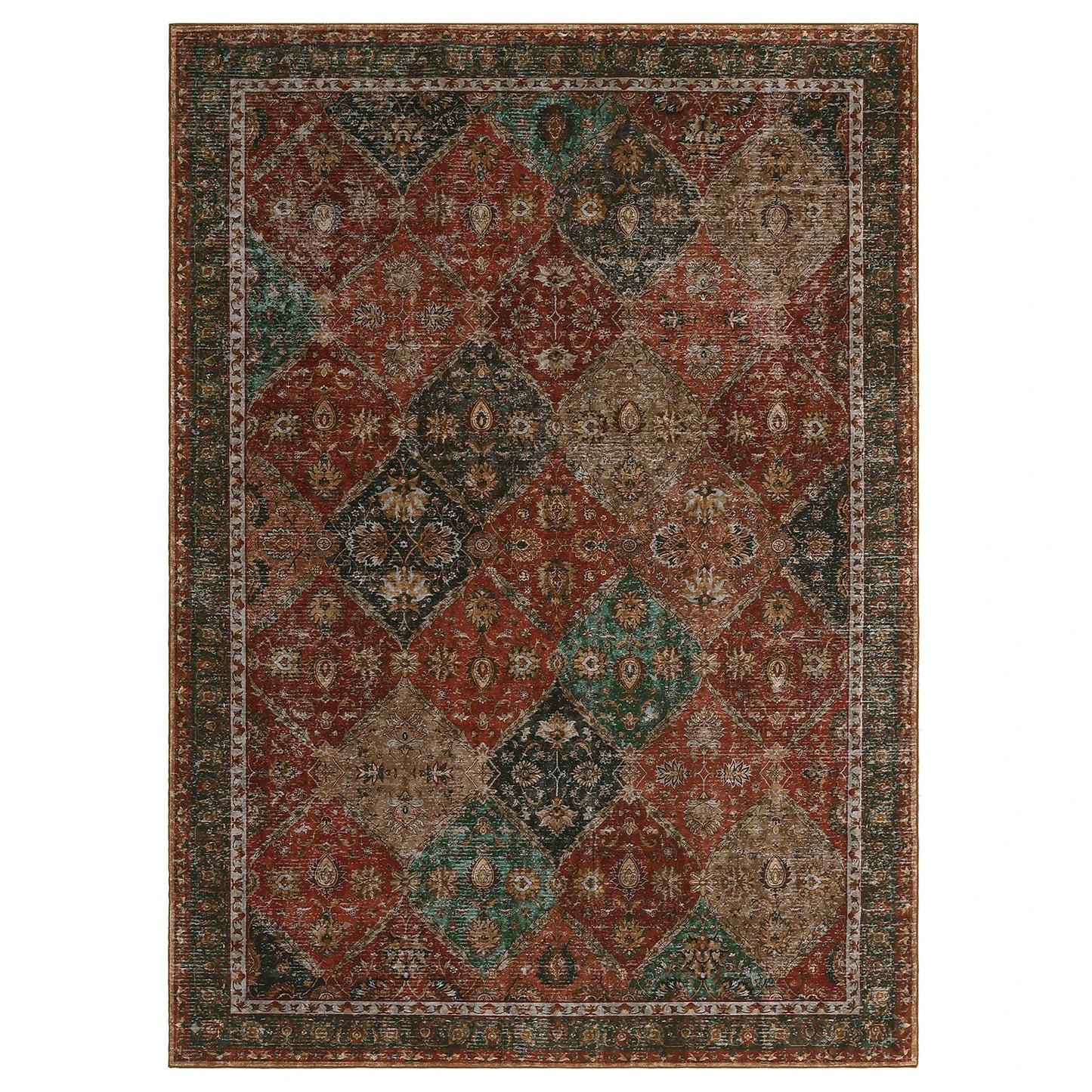 Rug for Living Room, Machine Washable, Non-Slip,Stain & Water Resistant, Low-Pile Moroccan Trellis Hallway Vintage Foldable Rug