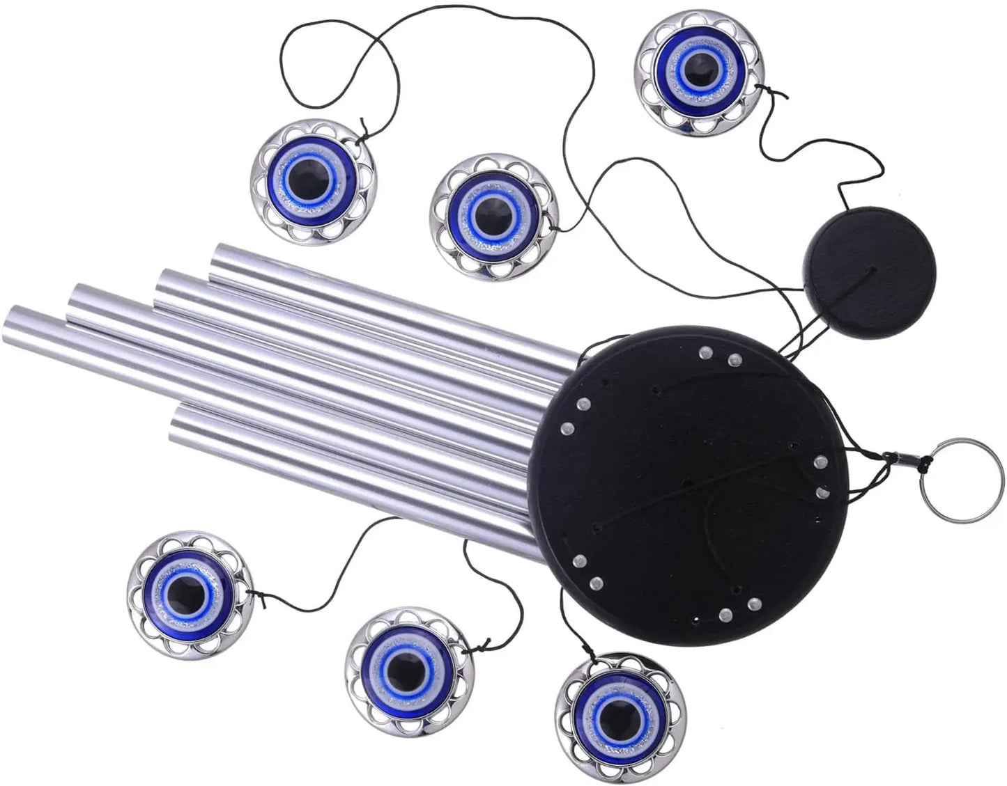 Blue Evil Eye Wind Chimes for Outdoor Decor, Handmade with 5 Aluminum Tubes, Perfect Gift for Home Garden Patio