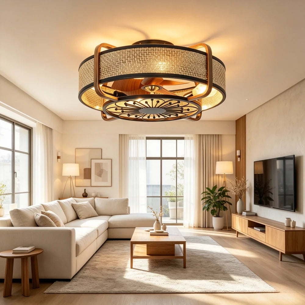 Retro Ironwork Ceiling Fan Light With Remote Control 6 Speeds Silent Ceiling Fan Lamp Bedroom Living Room Decoration Chandelier