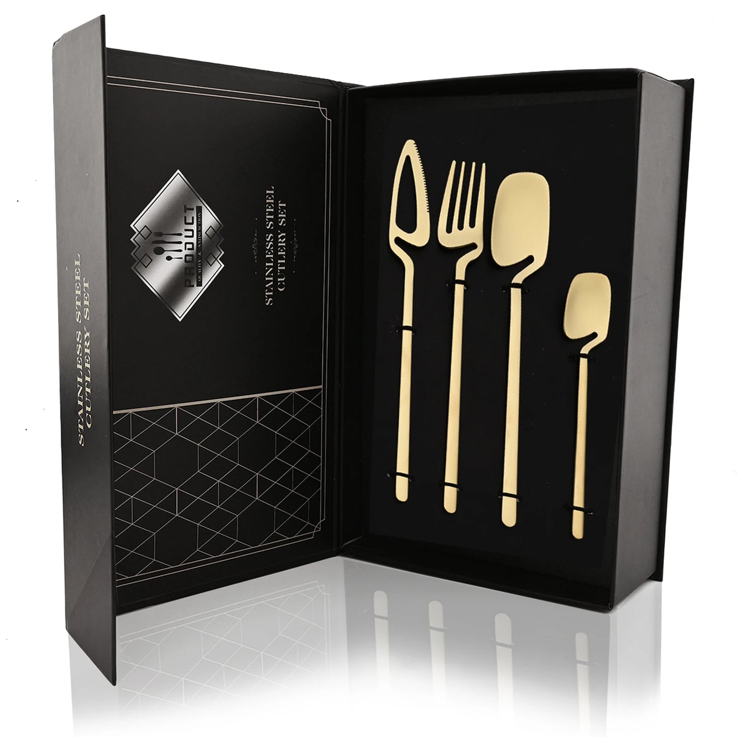 24Pcs Black Dinnerware Set 18/10 Stainless Steel Tableware Set Fork Knife Spoon Cutlery Set Gift Box Flatware Dishwasher Safe