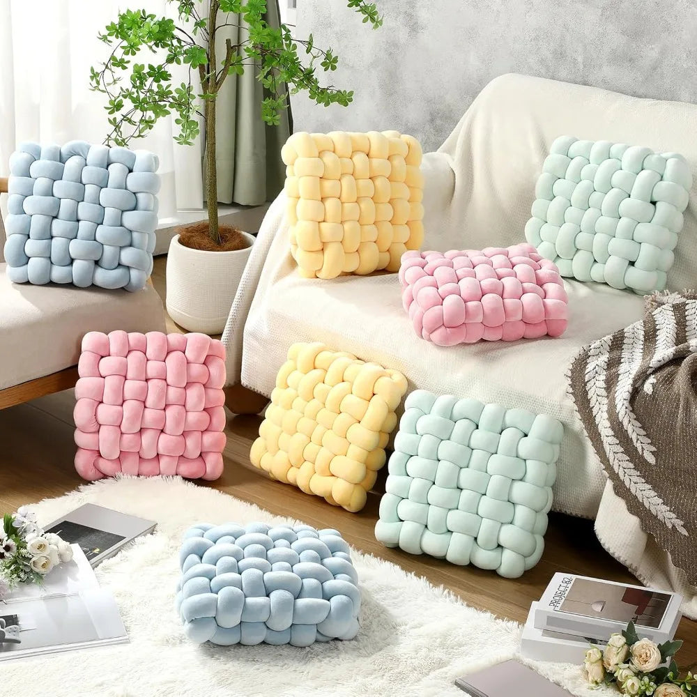 Hand Knot made Cushion 2025 Square Nordic Aesthetic Stuffed Plush Pillow Soft Skin-friendly for Office Chair & Home Sofa