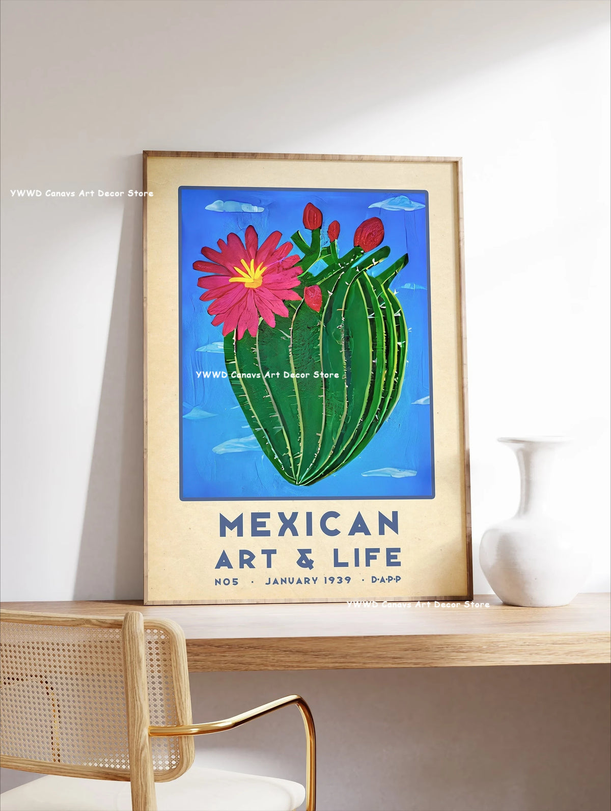Bohemian Cactus Desert Canvas Poster Mexico Smallest Architectural Artwork Western Plant Wall Art Print for Modern Home Decor
