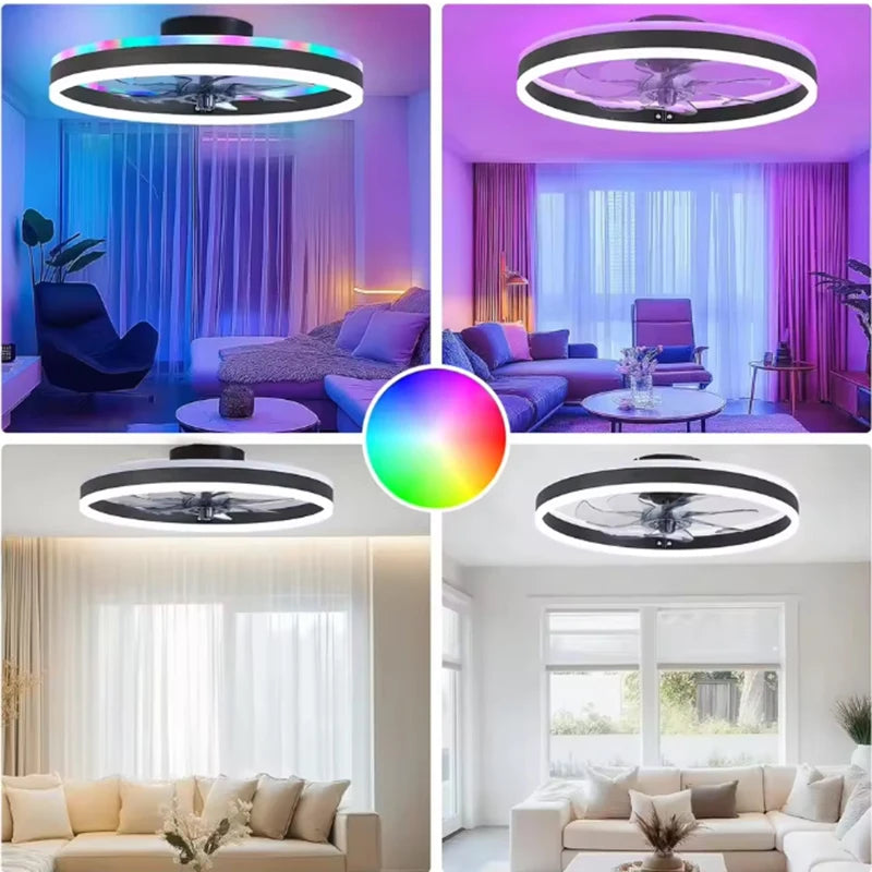 Smart RGB Ceiling Lamp Fan Home Decoration Atmosphere Ceiling Lamp Dimmable 6-speed Electric Fan for Hotel Bedroom Fixture