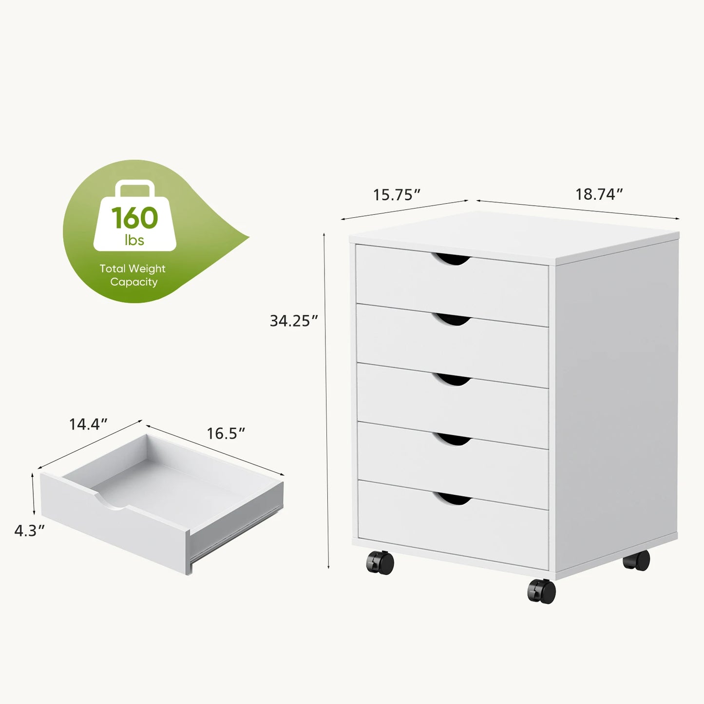 JHK Wood Cabinet For Living Room With 5 Drawers Waterproof Surface Storage Organizer Easy To Move Display Of Furniture