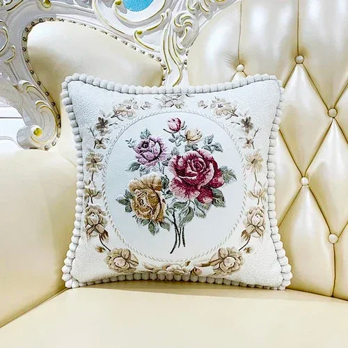 2pcs European Flower Throw Pillow Cover Waist Luxury Sofa Pillowcase Bedhead Backrest Anti Scratch Living Room Cushion Covers