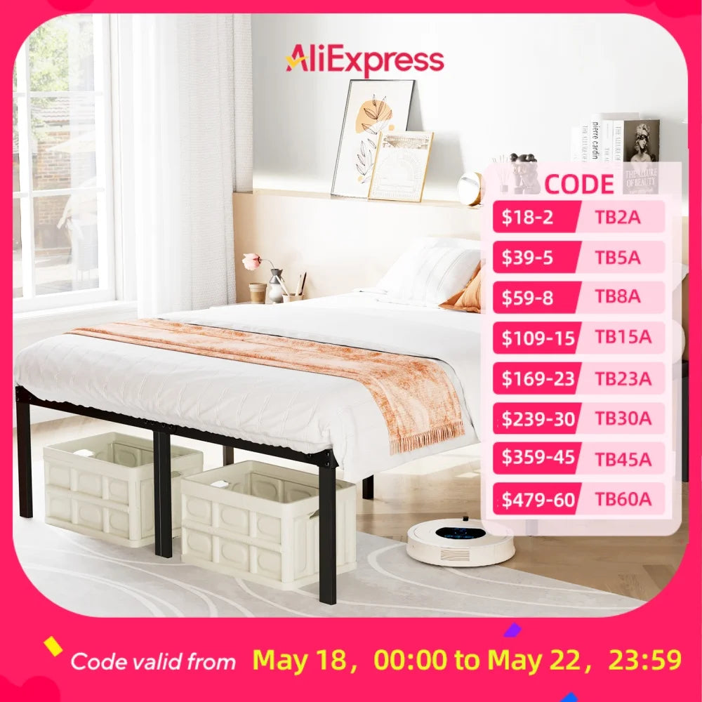 JHK Basic Twin Full Queen King Size Bed Frame Metal Platform Bedroom Frames with Storage Space Sturdy Steel Slat Support 350LBS