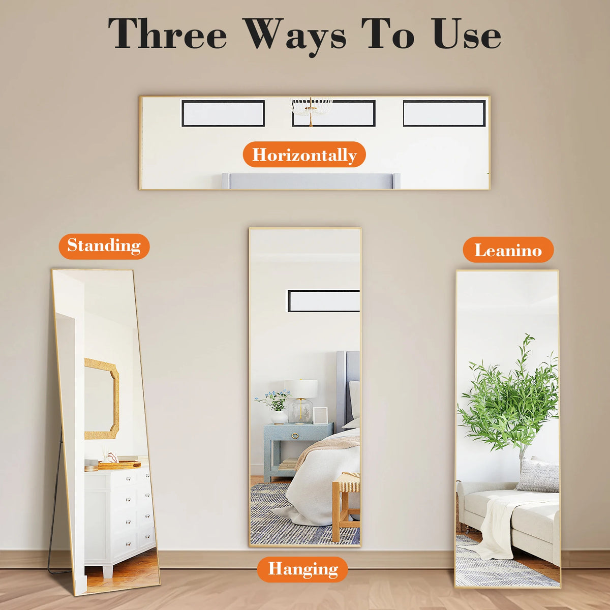 JHK Full Length Mirror with Stand 56"x15" Floor Mirror with Aluminum Alloy Frame Body Wall-Mounted Mirrors For Bedroom Bathroom