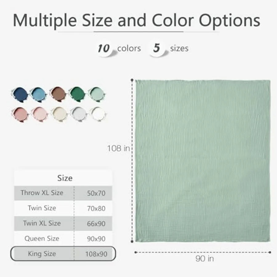 100% Cotton Muslin Blanket 108" X 90" Size 4-Layers Summer Gauze s for Bed Couch Soft Lightweight Breathable Linen Blankets Bed