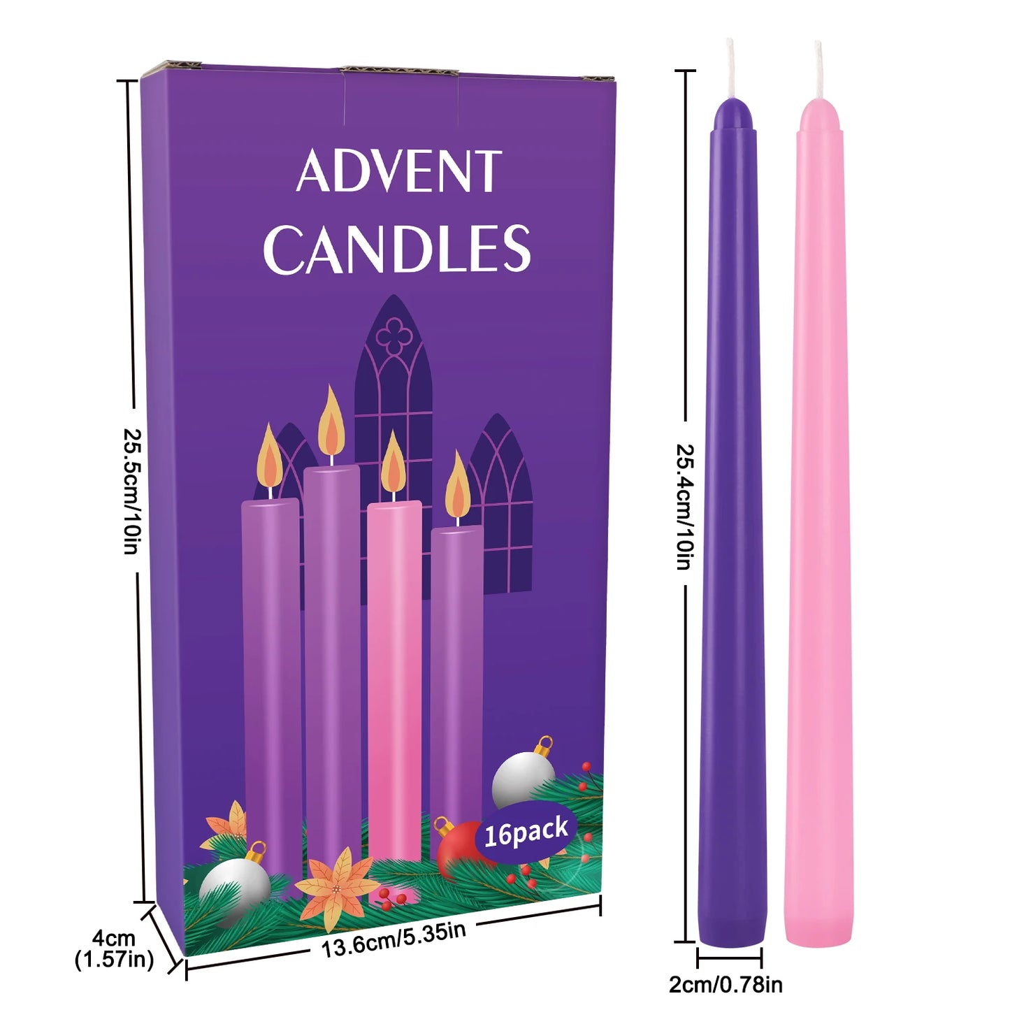 16 Pieces 10inch B Models 12 Purple 4 Pink Small Wax Without Drip, Smoke-Free, Unscented Household Dinner Candles, Hand-Pulled, High-Quality, Suitable for All Places, and Various Holidays. We Only Uses the Tapered Candles Mad