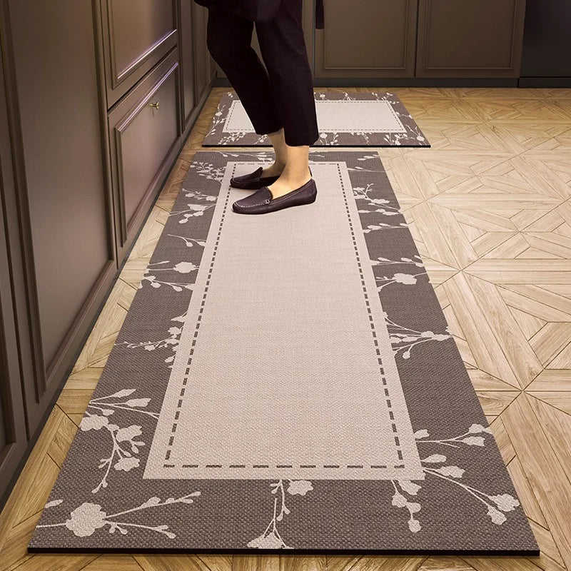 Pvc Kitchen Floor Mat Retro Style Non-slip Oil-proof Carpet Leather Waterproof Foot Mats Long Strip Home Decoration Rug