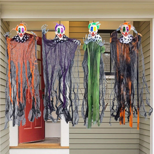 4 Pcs 29 inch Hanging Clown Halloween Decorations Outdoor Props Front Porch Party Supplies Garden Yard Lawn Scary Horror