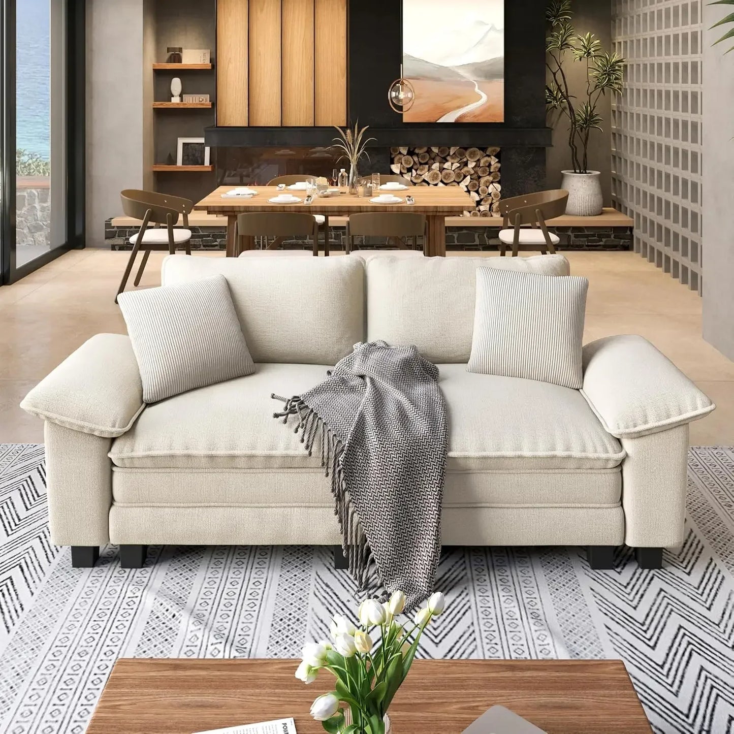 Modular Loveseat Cloud Sofa, 87.5'' Oversized Chenille Sectional Couch with Wider Armrest and Pillow, 2 Seat, Customized