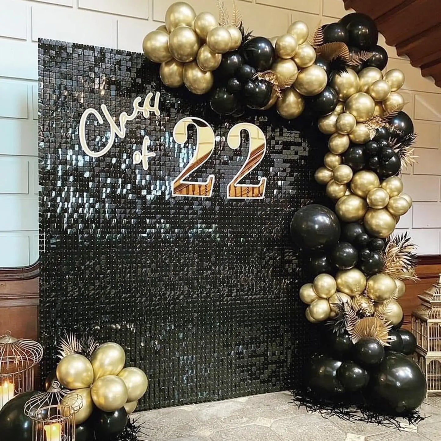 black Shimmer Wall Backdrop Square Sequin Glitter Backdrop Panel,Perfect for ,  Birthday party Halloween and graduation season