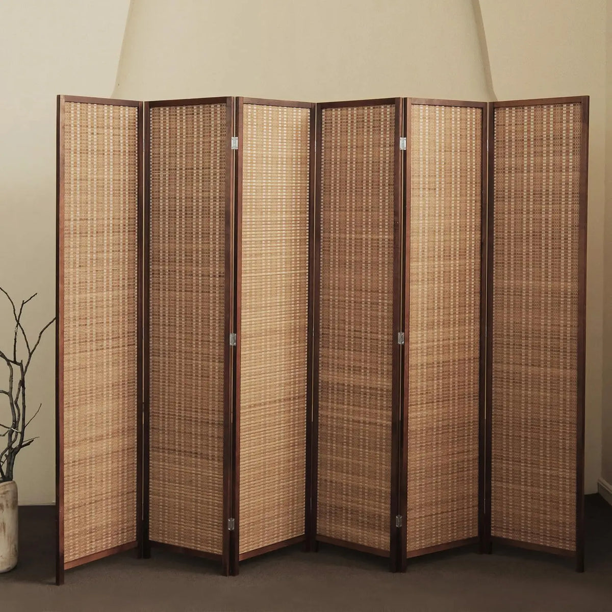 6 Panel Bamboo Room Divider Folding Privacy Screen Freestanding Partition Wall 5.6 ft Tall 92.1"W x 67"H
