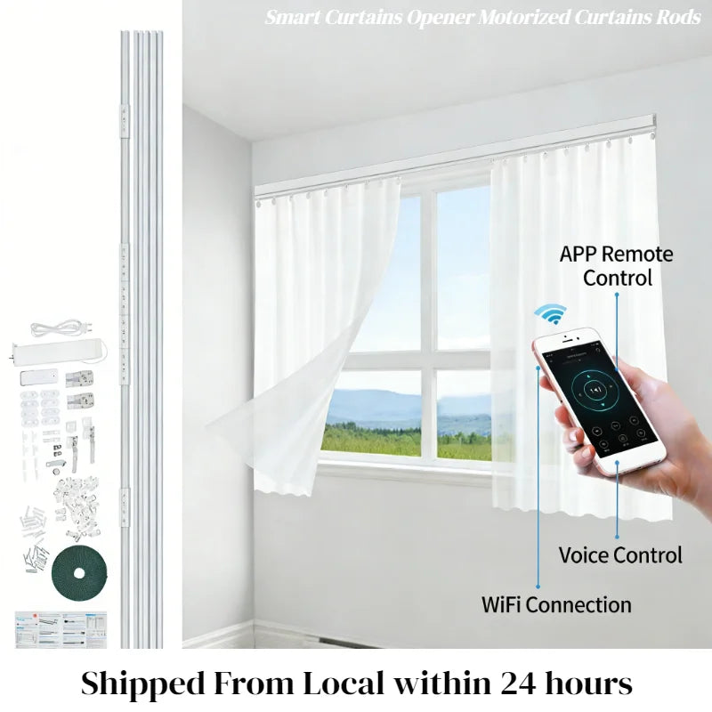 Electric Smart Curtains System Automatic Curtain Opener With Remote Compatible With Wifi/App/Voice Control (Up To 13.78ft)