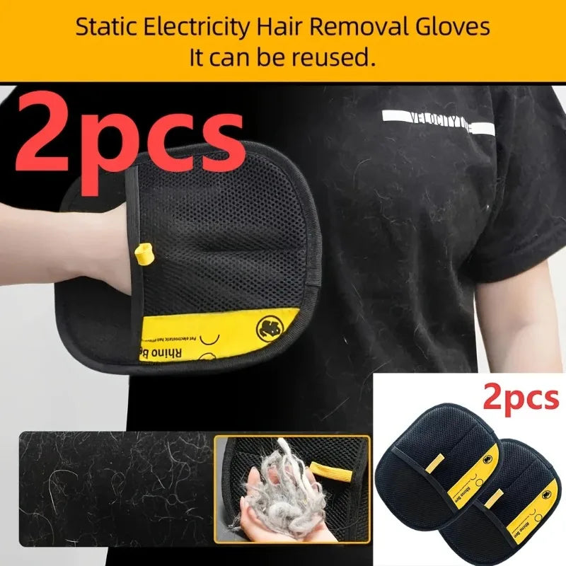 Upgrade Edition Large Pet Static Hair Removal Gloves - Black Polypropylene Cat Grooming Gloves with Yellow Accents