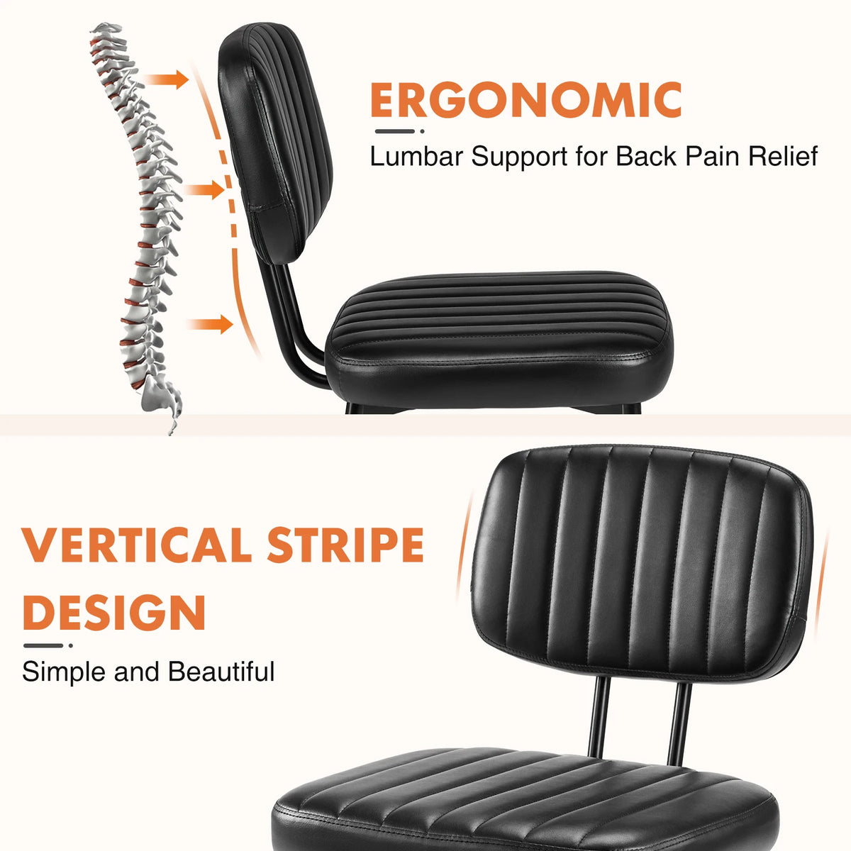 JHK Faux Leather Modern Dining Chairs Set of 2 Ergonomic Lumbar Support Foam Sponge Cushion Seat and Metal Legs for Kitchen