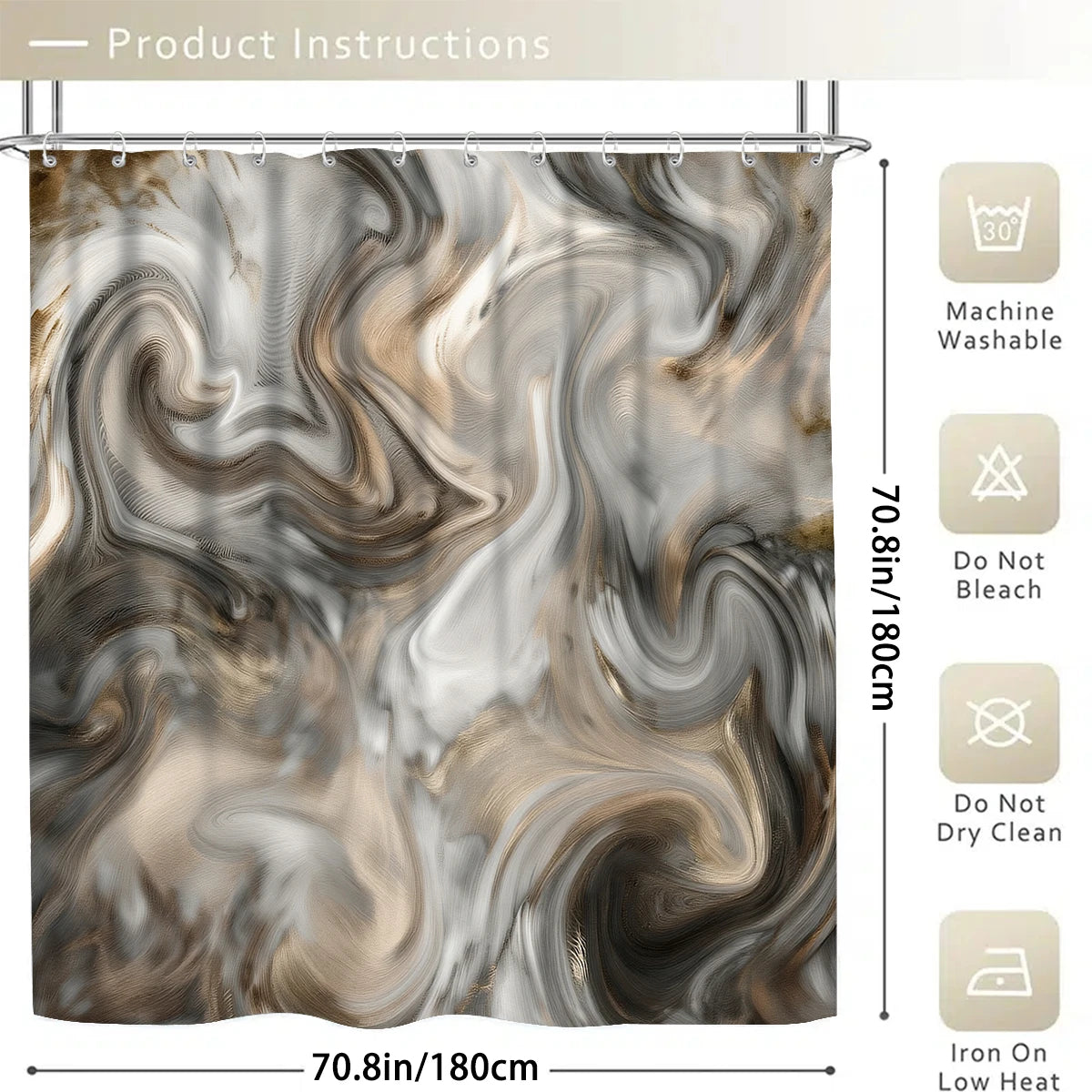 4 Pcs/Set Brown Marble Swirl Shower Curtain Bathroom Set, Neutral Abstract Print Waterproof Mildew Resistant Fabric, Family Bathroom Decor, Modern Minimalist & Neutral Style Bath Mat Set, Fits Apartment, Guest Bathroom, Home