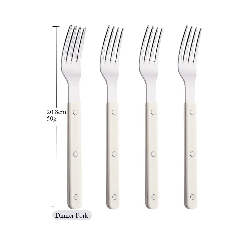 Beige Silver 4/16Pcs Dinnerware Acrylic Handle Knife Fork Spoon Set Stainless Steels Cutlery Set Western Dinner Kitchen Flatware