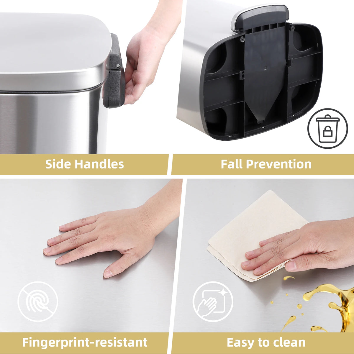 Large Capacity Stainless Steel Kitchen Trash Can 13 Gallon - Soft Close Step Pedal - Removable Inner Bucket - Fingerprint & Odor Resistant - Hands-Free Garbage Bin for Kitchen, Office, Bathroom