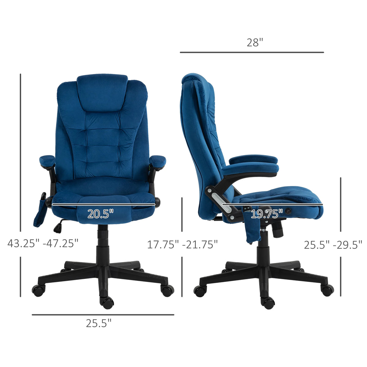 HOMCOM Executive Office Chair with 6 Points Vibration Massage and Heated Lumbar Support, Velvet High Back Computer Chair with Reclining Backrest, Tilt Function and Padded Armrests, Drak Blue