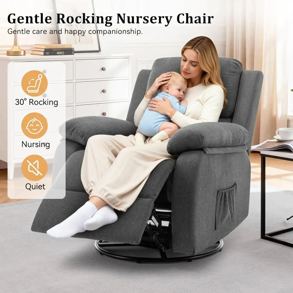 Recliner Chair, 360 Swivel Rocker Chair for Adults, Small Rocking Recliner Chair for Small Spaces, Upholstered, Customized