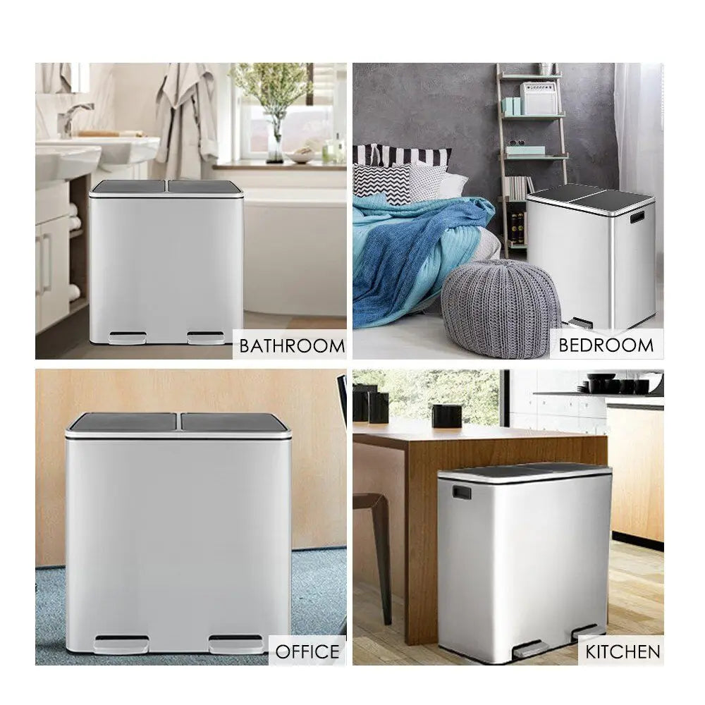 16 Gal (60L) Stainless Steel Kitchen Trash Can Dual Recycling Bin Garbage Can with Lid