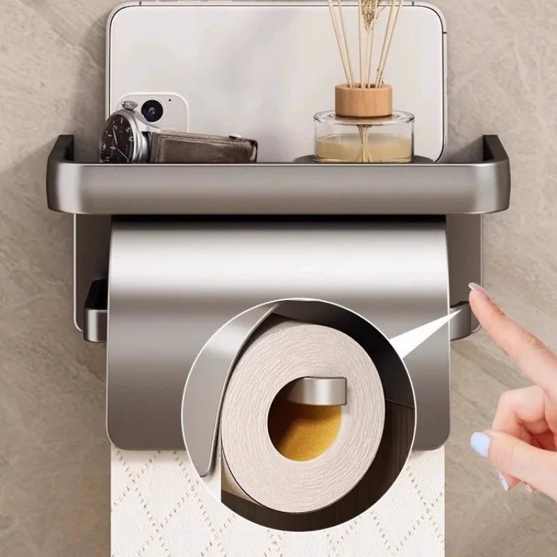 Self-Adhesive Toilet Paper Roll Holder Wall Mount or Adhesive Toilet Paper Holder with Shelf,Toilet Roll Holder, Tissue Holder