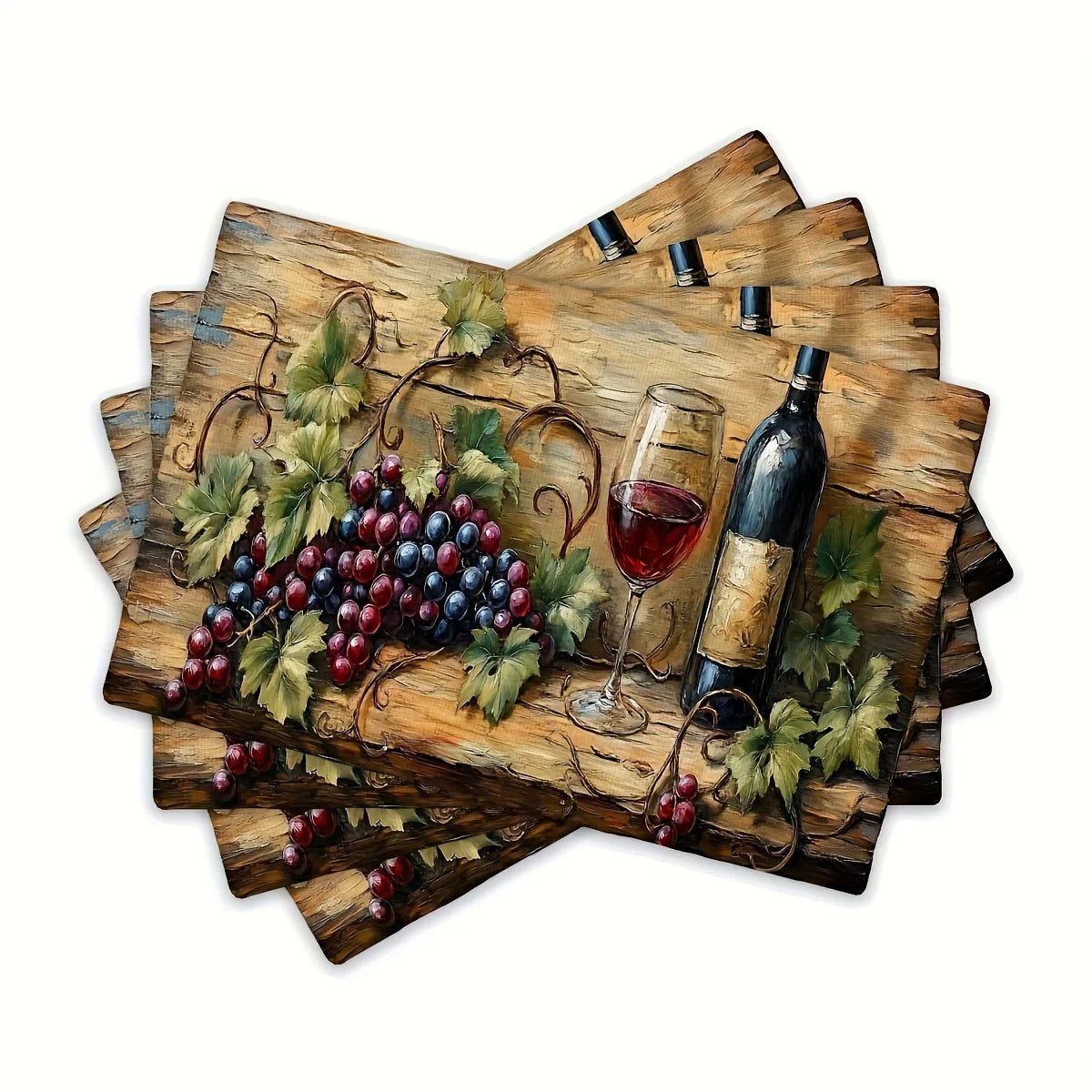 4/6/8pcs Country Wine Grape Pattern Placemats, 12x18 Inches Heat-Resistant Washable Decorative Table Mats for Dining Room, Home