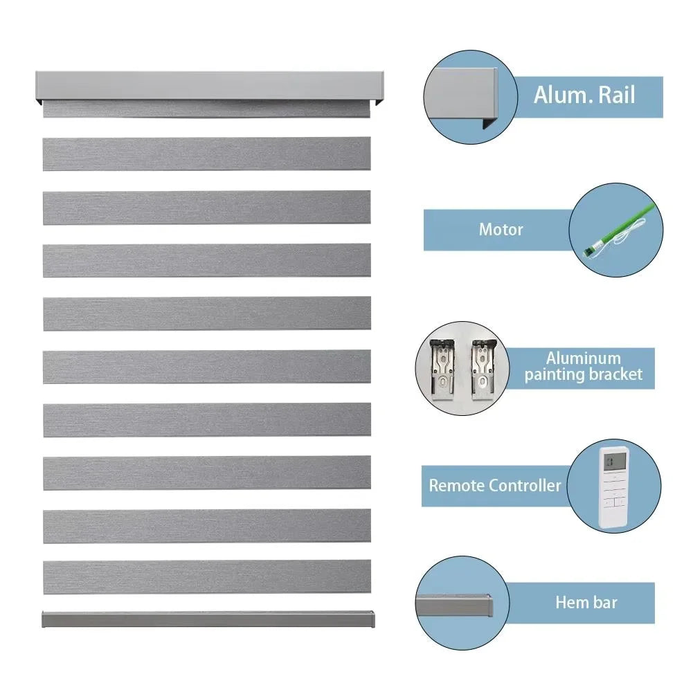 Customized Hot Selling Square Style Automatic Remote Voice Control Connect Wifi Google Zebra Blinds For Window