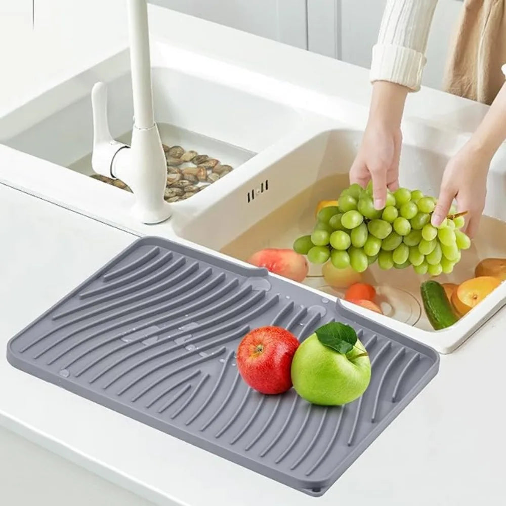 Silicone Dish Drying Mat Heat-Resistant Drain Pad Non-Slip Kitchen Countertop Protector Sink Cabinets Pans Utensils Tableware