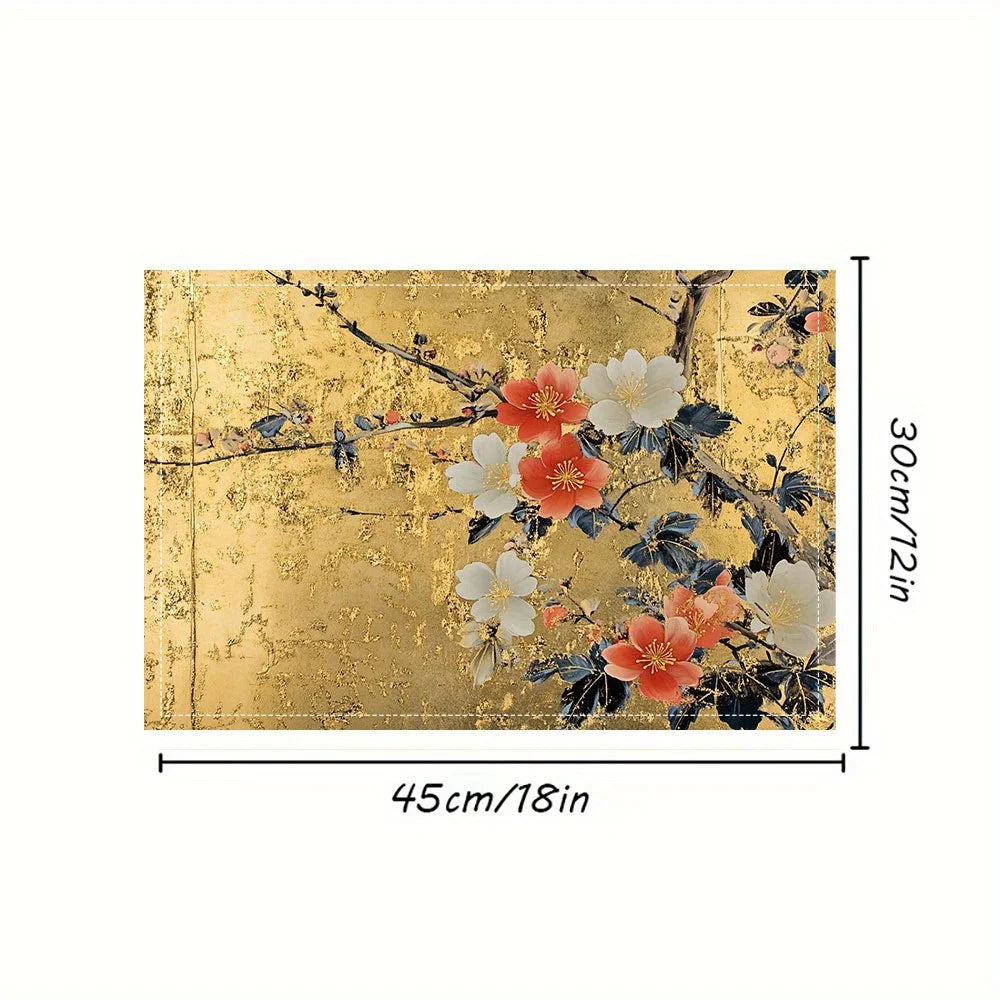 Stylish Japanese Golden Floral Design Placemats Trendy Printed Table Mats Suitable for Dining Tables Kitchens Parties Indoor Use