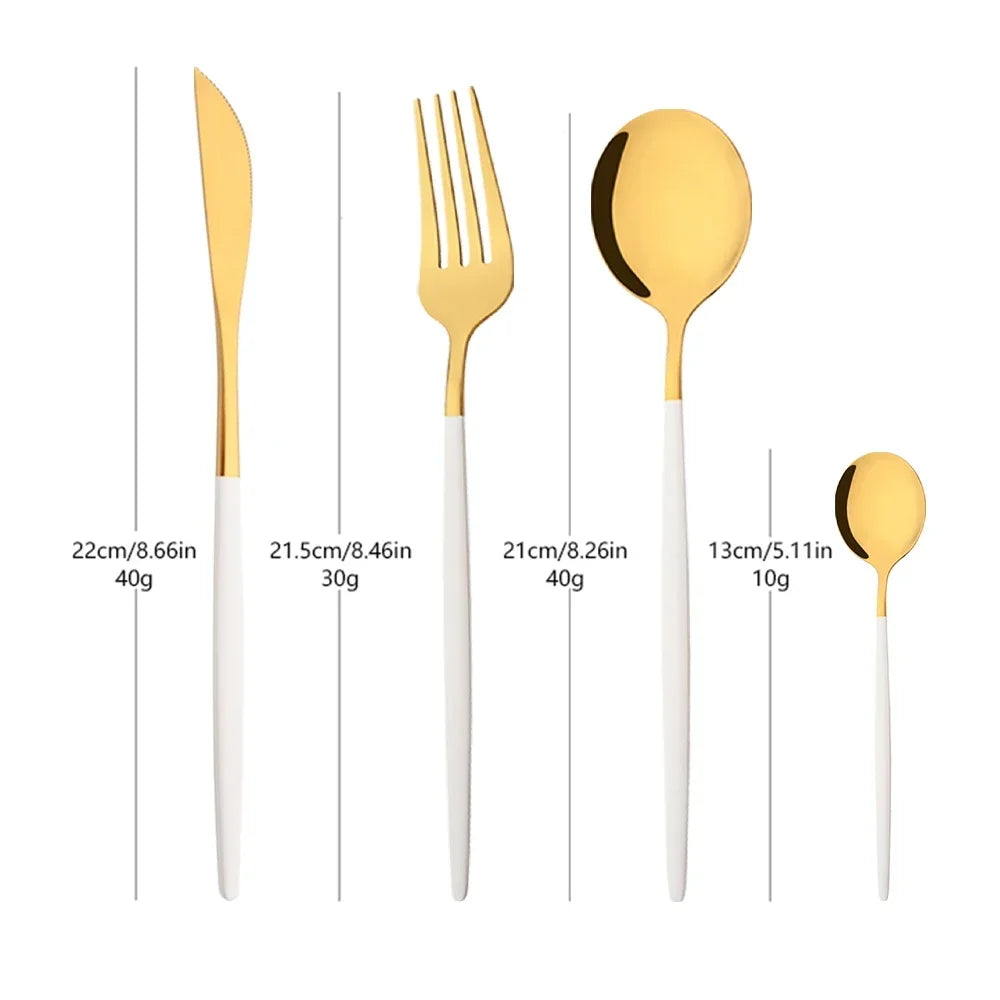16/24/32/48Pcs Dinnerware Set White Gold Dinner Cutlery Set Stainless Steel Flatware Fork Kitchen Knife Fork Spoon Tableware Set